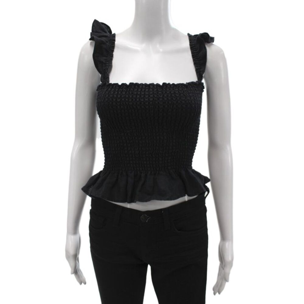 Reformation Womens Camisole 100% Linen Square Neck Sleeveless Black Size S